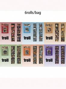 1卷胶带、魔术书柜系列、复古阅读风景PET胶带、剪贴簿用品、笔记本用品、装饰相框、手机壳、水杯、垃圾桶、文具盒、DIY个性贴纸、学校用品、返校用品 - 彩色 - 查看 14