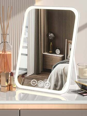 Specchio per il trucco con luce LED, specchio da tavolo portatile e pieghevole, specchio per la bellezza intelligente per uso domestico, dormitorio, studenti