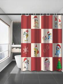 [Holiday Edition] 1/3/4pcs Bluey Family Cosplay Shower Curtain Set, Featuring Christmas Tree, Halloween Turkey Plaid Witch Hat, Bat Prints