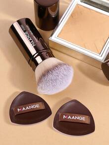 MAANGE 1/2/3支装专业圆形伸缩化妆刷，腮红刷、粉底刷、散粉刷，合成毛，超柔软，适用于液体彩妆，歌舞伎粉底刷，居家或外出皆可使用。