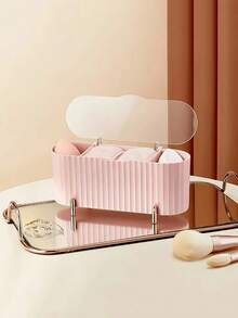 3-Grid Makeup Storage Box - Suitable For Cosmetics, Jewelry, Makeup Sponges, Bathroom, Bedroom Desk Storage, Ideal Gift For Girlfriend - Baby Pink - View 8