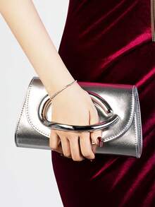 1 Stück silberne Palmen-Muster Damen Abendtasche, modisch und elegant, geeignet für Hochzeit/Party/Abschlussball/Bankett