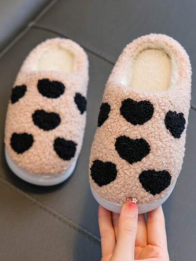 Girls Autumn/Winter Slippers, Toddler/Little/Big Kids Fluffy Warm Comfortable Indoor/Outdoor Plush Lined Embroidered Slip-On Slippers