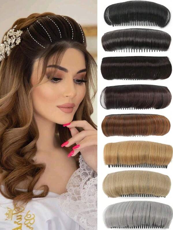 Synthetische Perücke mit Haarpads, hoher Scheitel, fluffige Haarwurzeln, Kamm oben, Haarverlängerungen, Rettung für flaches Haar, Hochzeit