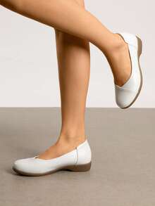 Women's Flats  Comfortable Arch Support Slip-On Business Office Casual Dress Wearables With 3D Molded Insole Ballet  Flats Shoe - 白色 - 查看 2