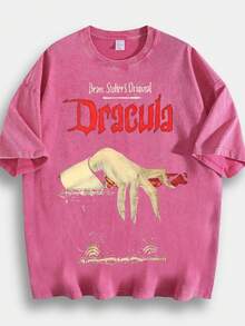 Men's Hip-Hop Style T-Shirt With Dracula Theme Print, Unique Design, 230g 100% Cotton, Loose Fit, Short Sleeves, Top. DG004 - 黑色 - 查看 9