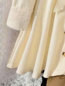 Vihyde 1 pezzo Cappotto elegante da ragazza in misto lana con colletto, polsini e cintura in pelliccia, monopetto, adatto per autunno/inverno