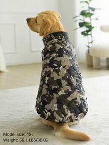 Camel Camouflage Printed Belly Zipper Pet Padded Coat Dog Jacket, Suitable For Large, Medium And Small Dogs