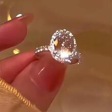 1pc Super Sparkling Pigeon Egg Ring For Women, Light Luxury High-End Feel, Moissanite Index Finger Ring, Niche Design, Adjustable Open Tail Ring - Hồng - Xem 6