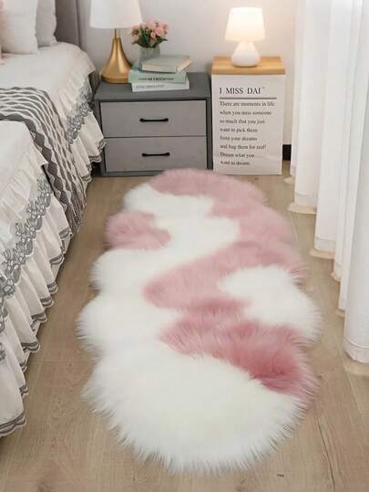 1pc Soft & Fluffy Plush Carpet, Pink & White, Comfortable & Breathable, Suitable For Bedroom, Living Room, Study, Office, Foyer, Can Be Used As Floor Mat, Soft & Comfortable, Anti-Slip & Durable, Cute & Fashionable, Suitable For All Seasons, Ideal Choice For Indoor Home Decor