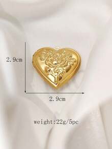 1/5 件波西米亚风格不锈钢心形吊坠，复古浮雕花卉图案，DIY 创意项链吊坠配件 - 相盒 - 查看 27