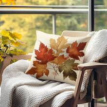 1pc Vintage Thanksgiving Pumpkin & Maple Leaf Single-Sided Print Pillow Cover - Peach Velvet Pillow Case 45*45cm