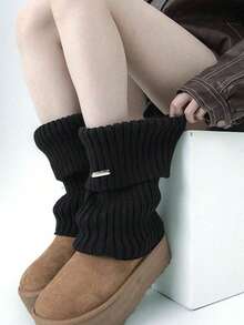 1/2 Pairs Women's Soft Elastic Rib Design Leg Warmers With Buckle Details, Comfortable Cold Weather Accessories, Fashionable Casual Seasonal Clothing Christmas Gift