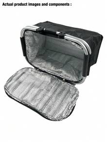Un panier isotherme de voyage en plein air, une feuille d'aluminium personnalisée, un panier de pique-nique épaissi, un tissu Oxford, un panier pliable, isolé et chaud, un panier à main de camping - Noir - Voir 4