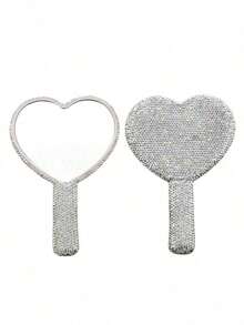 High Definition Crystal Handle Mirror, Ins Creative Diamond Inlaid Heart & Round Makeup Mirror, Portable Single-Sided Beauty Mirror,Makeup,Cheap,Room Decor,Vanity,Travel,Bedroom,Makeup Accessories,Mirror,Vanity Mirror,Mini Mirror,Compact Mirror,Mirror Small,Hand Mirror