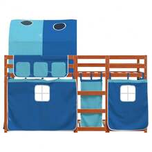 vidaXL Etagenbett Mit Vorhängen Blau 75x190 Cm Massivholz Kiefer - Blue - View 5