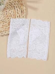1 Pair Women's Fingerless Lace Gloves, Short Sailor Style, Suitable For Driving, Sun Protection, Scar Coverage - White - View 2