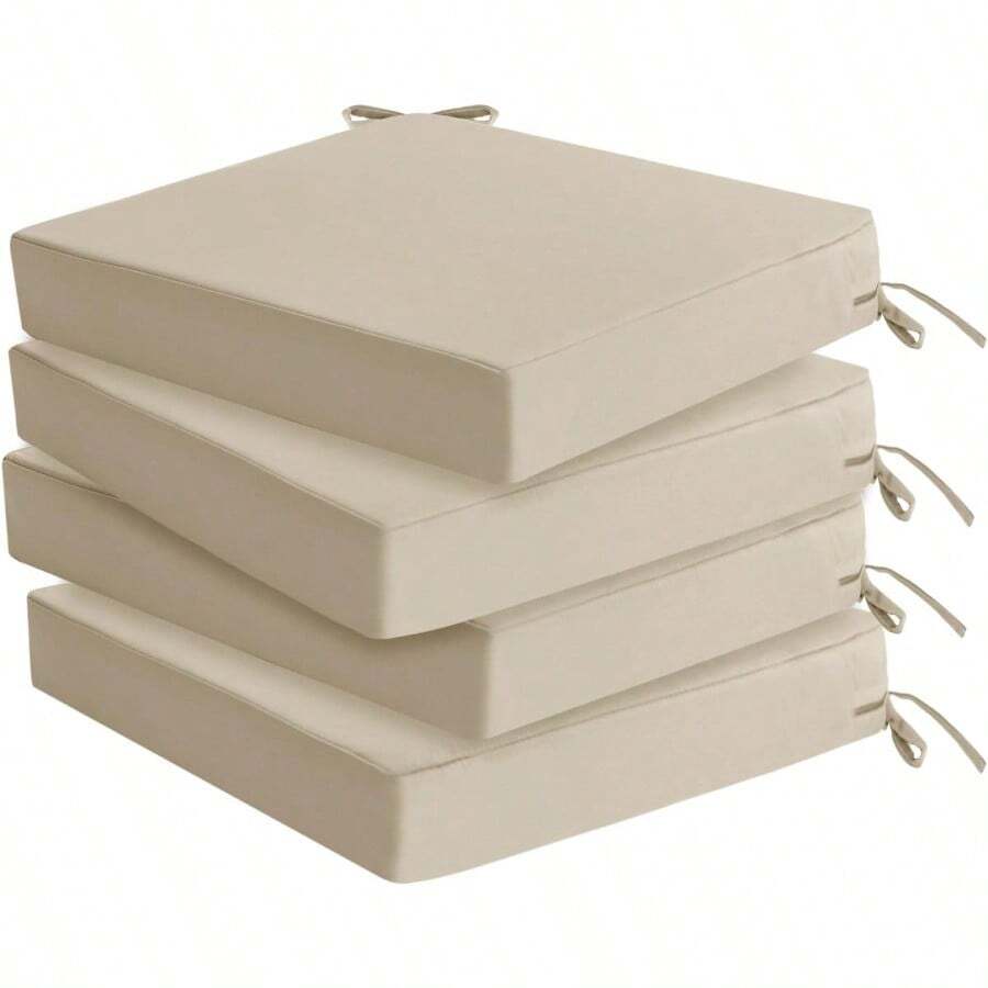 Outdoor Chair Cushions Set Of 4: Waterproof Fade Resistant Seat Cushion For Patio Furniture 18.5 L X 16 W X 2 H Inch Chair Pads With Ties And Hidden Zipper Patio Chair Cushion Replacement Beige - Beige - View 1