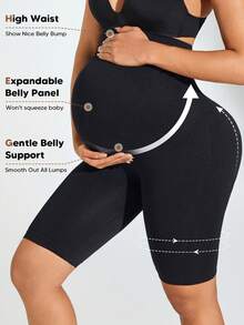 Maternity Solid High Waist Biker Shorts