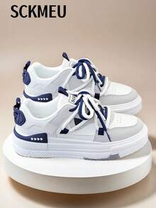 SCKMEU. 1pair Sporty Women's Fashionable Casual & Versatile Lightweight Student White Shoes, Sneakers For Outdoors - 米色 - 查看 2