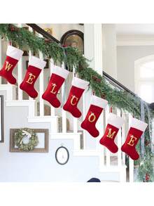 Monogram Christmas Stockings,2026 Christmas Stockings Xmas English Letters Hanging Stockings Christmas Socks Double Sided Fireplace Hanging Stockings For Christmas Party Decoration New Year Party Gift Favors Supplies,Personalized Initial Christmas Stocking, Family Holiday Xmas Party Decor Home Decor Christmas Decorations Room Decor Winter