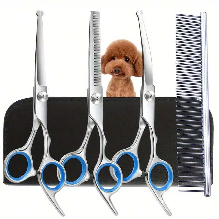 Dog Grooming Scissors - Professional 5-In-1 Dog Grooming Shears Set With Safety Round Tips, Sharp And Durable Pet Grooming Scissors For Dogs And Cats - 銀色 - 查看 1