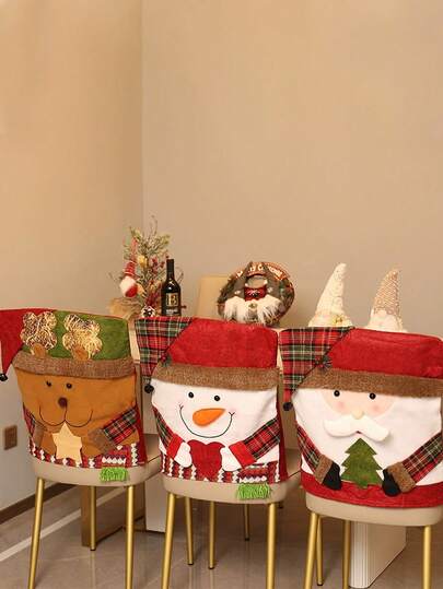 1 pieza - Fundas para sillas de Navidad, Cubiertas de respaldo de silla con diseños lindos de muñeco de nieve, Papá Noel y renos para fiestas navideñas, Juegos de fundas para sillas de cocina y comedor para decoración del hogar en festividades, decoraciones navideñas y decoración de invierno