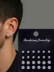 24-48pcs/Set Simple Punk Geometric Round, Square, Heart, Triangle, Five-Pointed Star Zirconia Earrings Suitable For Men, Suitable For Gorgeous Parties, Festivals, Vacations, Music Events, Couples, Gatherings, Dates, Gifts, Casual Wear