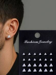 24-48pcs/Set Simple Punk Geometric Round, Square, Heart, Triangle, Five-Pointed Star Zirconia Earrings Suitable For Men, Suitable For Gorgeous Parties, Festivals, Vacations, Music Events, Couples, Gatherings, Dates, Gifts, Casual Wear