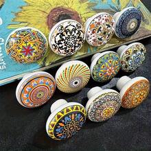 6/12pcs Bohemian Style Round Ceramic Drawer Pulls, With Screws, Colorful Hand-Painted Floral And Geometric Patterns, Suitable For Modern And Vintage Cabinets, Kitchen Cabinet Handles - Random Color - View 4