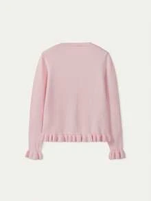 FOR BEAUTY Spring/Summer New Pink Lace Round Neck Floral Puff Sleeve Knit Sweater, Romantic & Soft Casual Style Suitable For Commuting - Pink - View 6