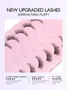 9对猫眼仿貂毛假睫毛 | 透明梗 3D 轻盈短款 | 打造自然柔软蓬松效果，适合日常通勤、约会、早午餐、视频通话、护照照片、婚礼宾客、旅行和假日妆容。假睫毛，睫毛，假睫毛，假睫毛 - 黑色 - 查看 2