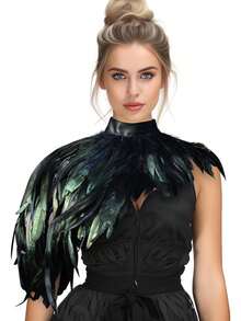 Feather Cape Shawl Costume Black Witch Wings Collar Adult Crow Neck, Halloween - Multicolor - View 1