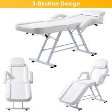 3-Section Adjustable Salon Table With Head Cushion And Stool, Facial Chair Massage Bed, Max Weight Capacity 330lbs (White) - White - View 6