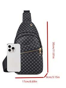 1 件男士经典胸包，休闲时尚 PU 斜挎包 Old Money 街头潮流 - 黑色 - 查看 2