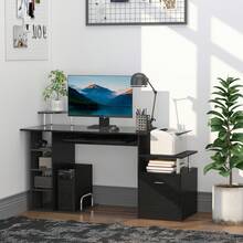 HOMCOM Computer Desk PC Workstation With Drawer Shelves CPU Storage Rack Home Office Furniture 152 X 60 X 88cm (BLACK) - Negro - Ver 2
