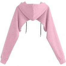 Women Crop Top Pullover Sweatshirt Long Sleeve Drawstring Hoodie - 淺粉色 - 查看 2