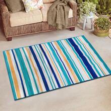 Alfombra de plástico resistente al agua de 5 x 8 pies para exteriores, alfombra de camping para autocaravana, porche, terraza, área de jardín, balcón y patio, a rayas azul y gris - Azul - Ver 11