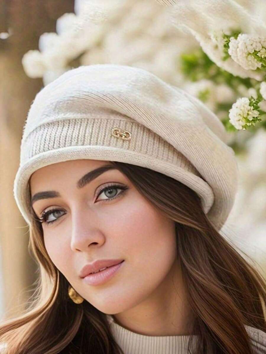 1 件时尚针织帽，防风保暖宽松帽，百搭舒适贝雷帽，秋冬