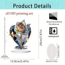 2 Decorazione da tavolo elegante a forma di rosa bianca a cuore, in stile minimalista moderno, base in acrilico trasparente, senza necessità di montaggio, leggera, adatta per soggiorno, ufficio, tavolo da pranzo, decorazione floreale per la casa a tema rosa, decorazione stagionale, stile bohémien, materiale durevole, ottimo regalo per compleanni, matrimoni, San Valentino