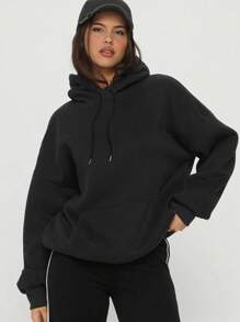 LOVE JOYY Fashionable Loose Fit Rhinestone Embellished Hoodie Sweatshirt For Women - Black - View 3