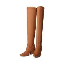 Women Pointed Toe Thigh High Over The Knee Boots Fashion Chunky Block Heel Long Boots For Autumn Winter Wearing, Casual Office Tall Boots - màu nâu - Xem 7