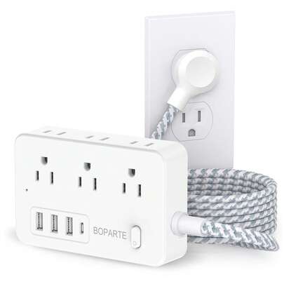 USB Multicontacto, Regleta de 1,5 m, 6 salidas, 3 puertos de carga USB (5 V / 2 A), 1 puerto Type-C, Con luz de visión nocturna, Conector múltiple, Regleta para el hogar, oficina, dormitorio
