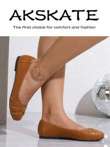 Comfy 3-Layer Insole Flats: Easy Slip-On For Work & Play Sporty    Splicing    Home - Brown - View 3