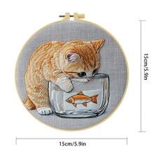 1件刺繡套組 15x15cm/5.9in 或 20x20cm/7.9in 手作DIY 可愛松鼠、兔子與貓咪圖案 適合成人初學者與動物愛好者 包含布料、說明書、繡框、針與線 家用/辦公室藝術品 適合送給家人與朋友的禮物 - 彩色 - 查看 8