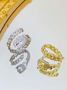 1pc Stainless Steel Fashionable Coiled Snake Ring With Rhinestone For Women, Simple, Hip-Hop, Unique Style - Snake Ring - View 14