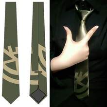 Hajime Hinata Harajuku Style Printed Tie – Cosplay Exclusive Anime Convention Accessory - Dark Green - View 2