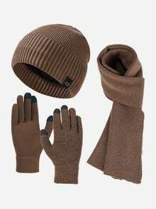 3件套秋冬新款保暖配饰简约纯色针织帽长围巾触屏手套时尚百搭又舒适 - 彩色 - 查看 6