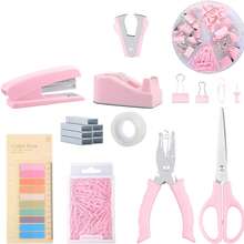Office Supplies Set Desk Accessories, School Supplies Set: Desk Pen Holder, Stapler, Tape Dispenser, Scissors, Ruler, Binder/Paper Clips, And 1,000 Staples - Sets - View 6