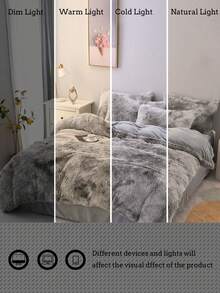 3件套灰色扎染貂绒床上用品套装，柔软舒适，适合卧室和客房 - 灰色 - 查看 5